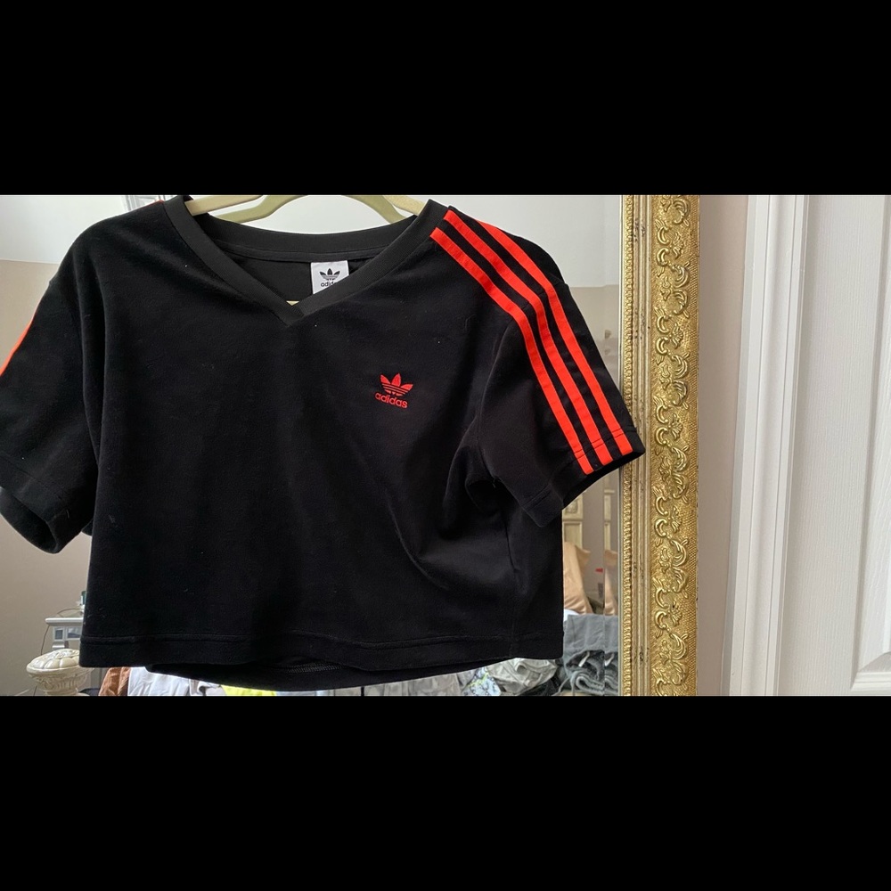 ADIDAS BLACK AND RED CROP TOP
